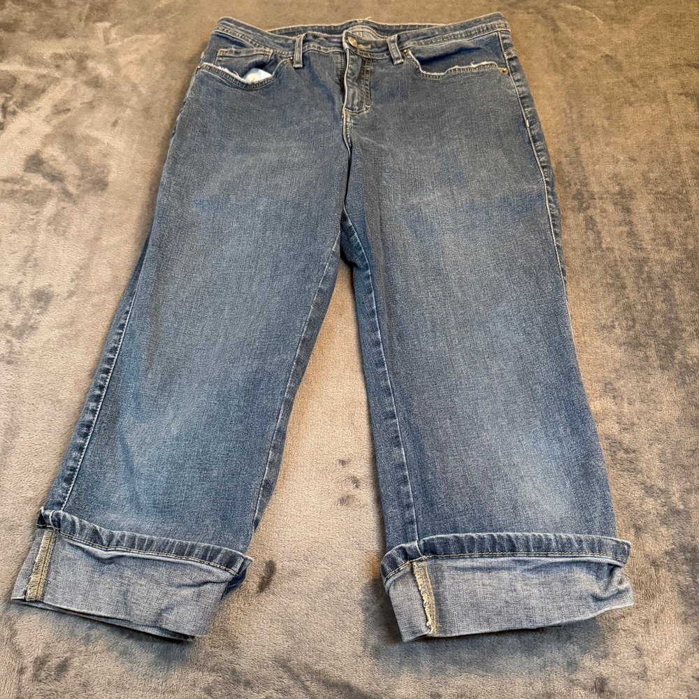 Lee Womens 8M Blue Denim Capri Cropped Jeans Stretch Cuffed LMKH50861 29x20
